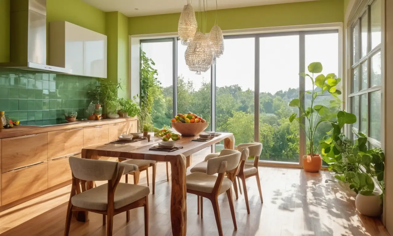 Cocina moderna, luminosa y ecológica, armoniosa
