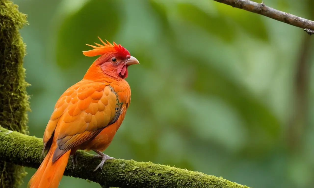 El gallito de las rocas brillante en la selva