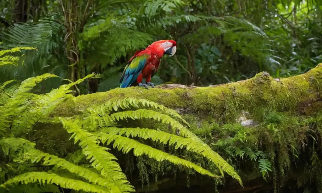 Selva exuberante con fauna y luz dramática