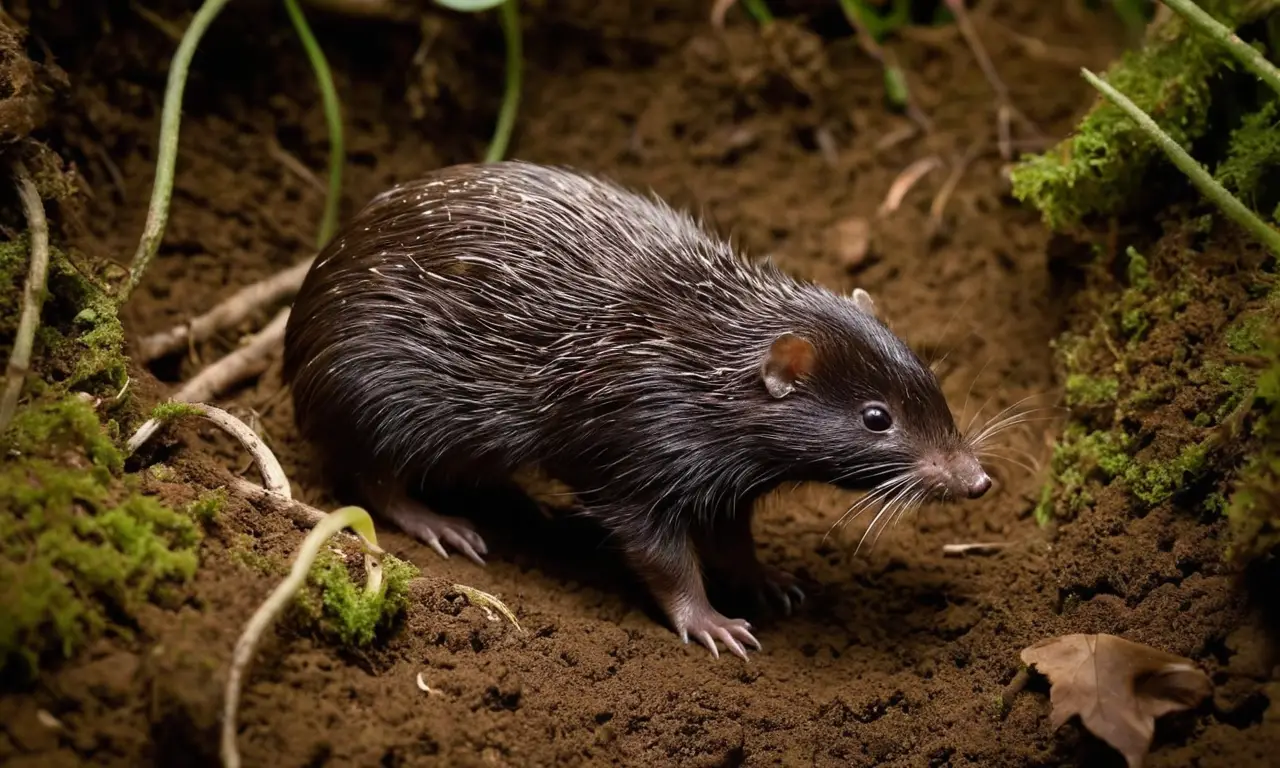 Entorno subterráneo rico con un topo explorando