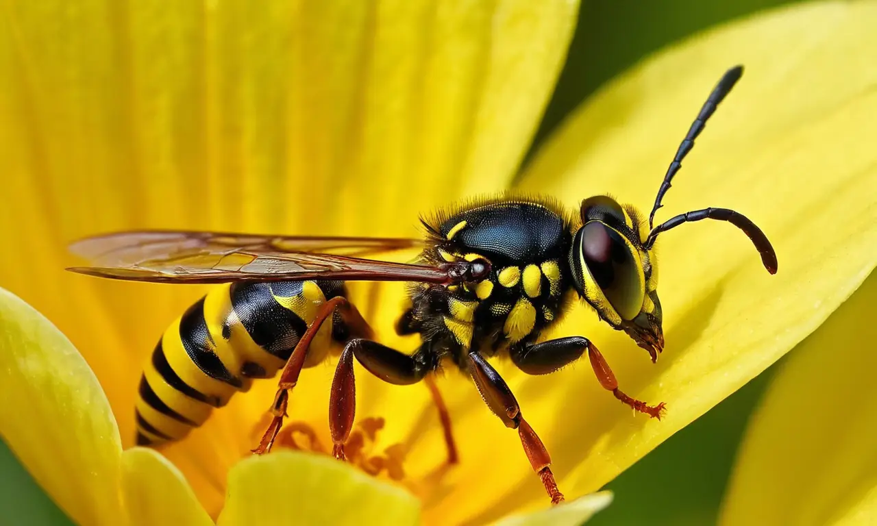 Avispa en flor resplandeciente bajo el sol