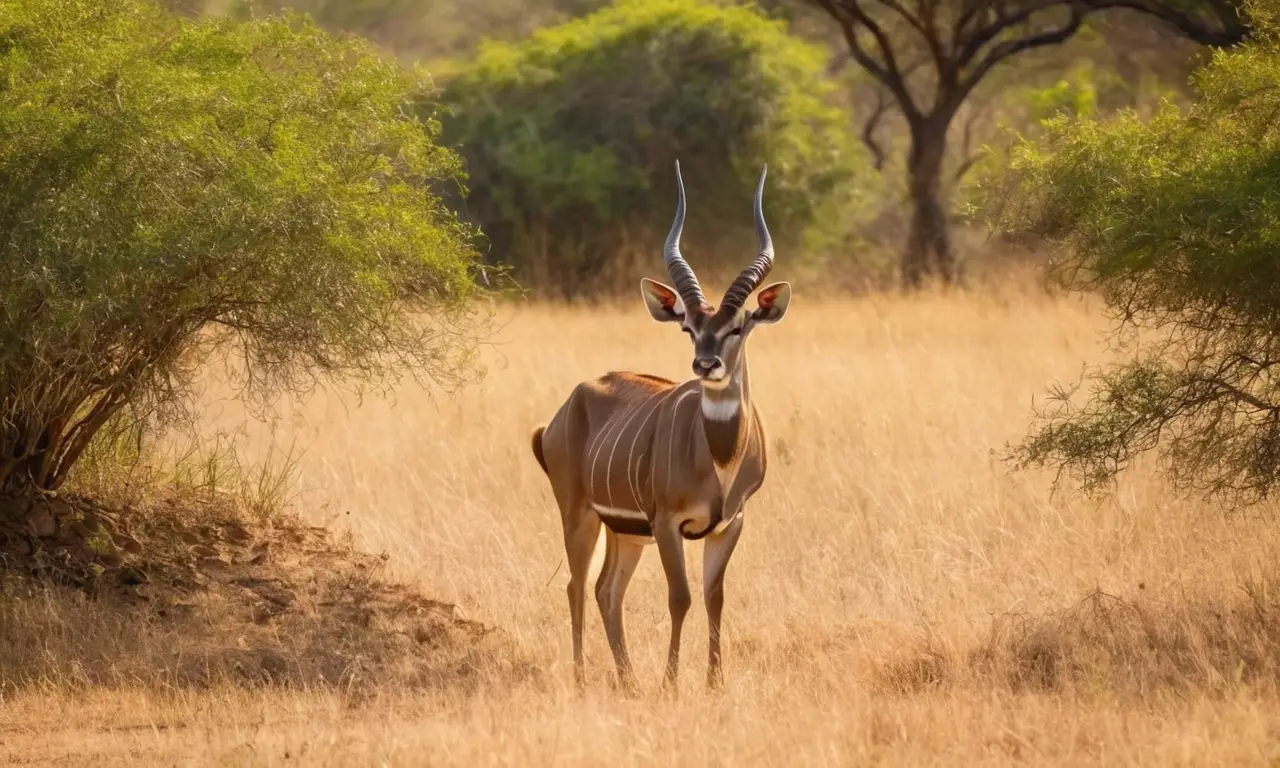 Un imponente kudu destaca en la sabana