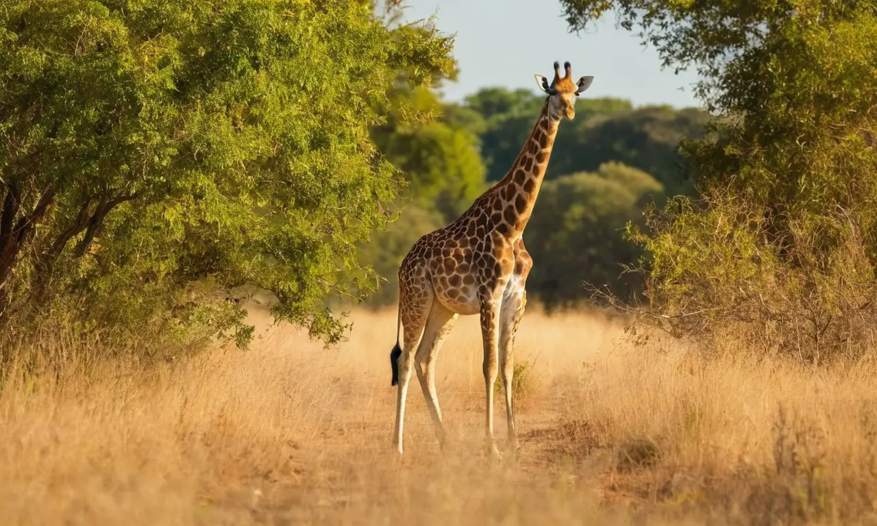 Una elegante jirafa se alimenta en un paisaje