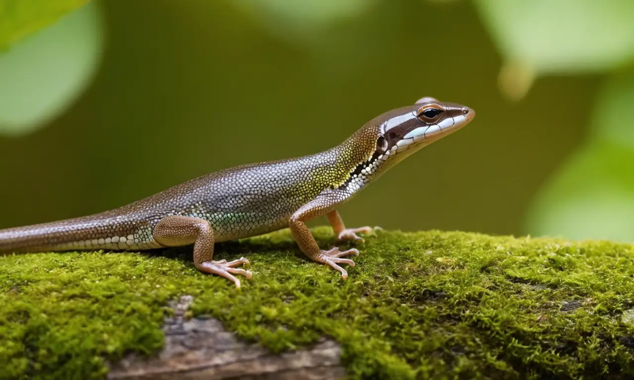 Skink coreano brilla en su hábitat natural
