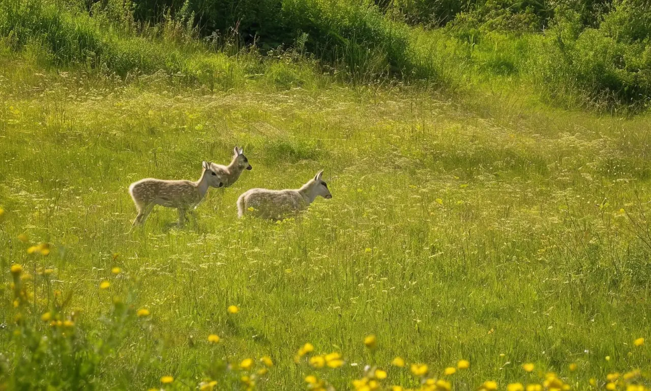 Cuadrúpedos pastando en pradera tranquila