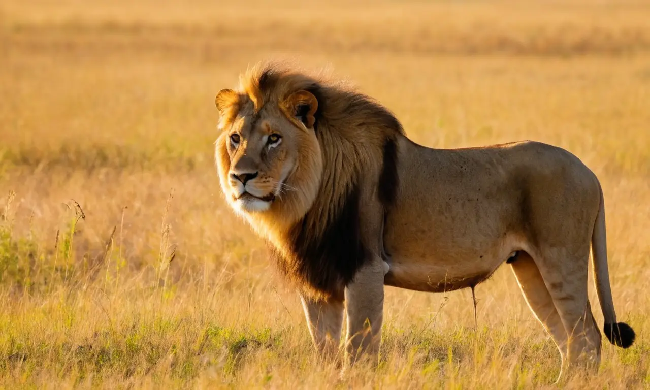 León majestuoso en savana con bonanza