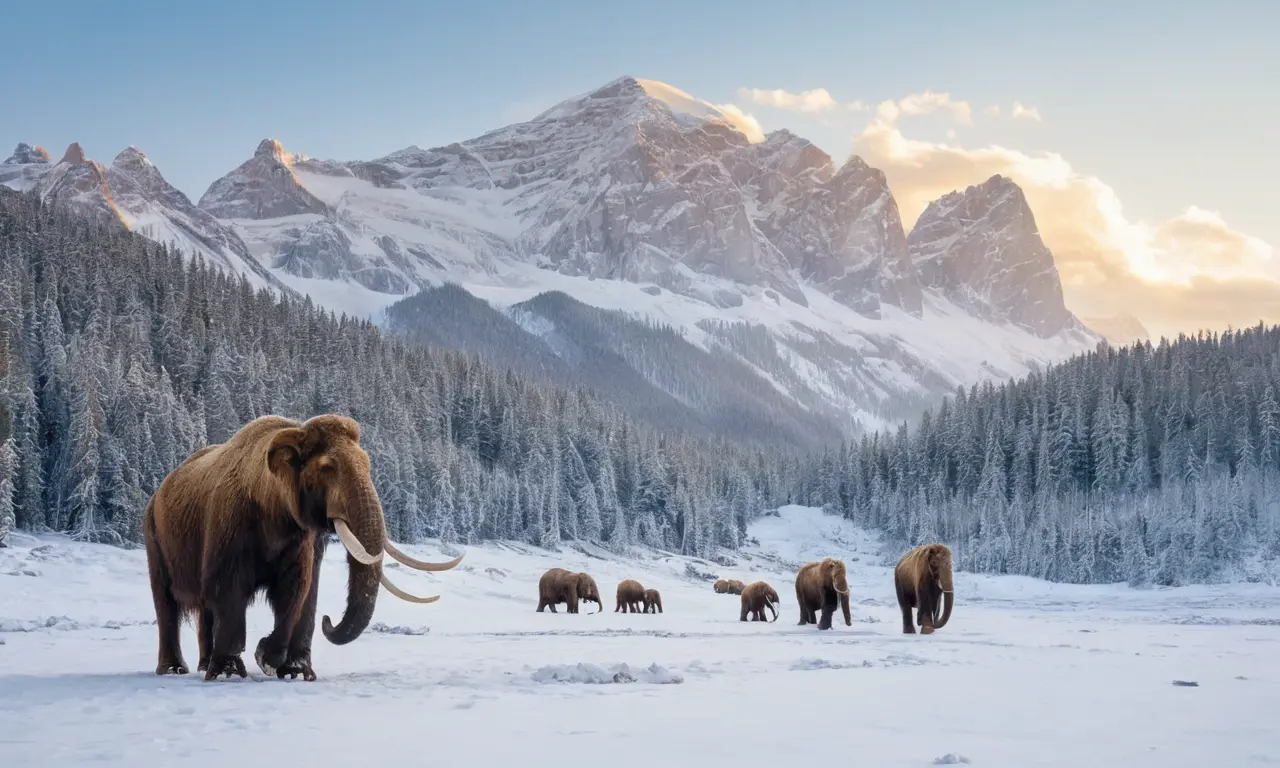 Un majestuoso paisaje nevado con mamuts
