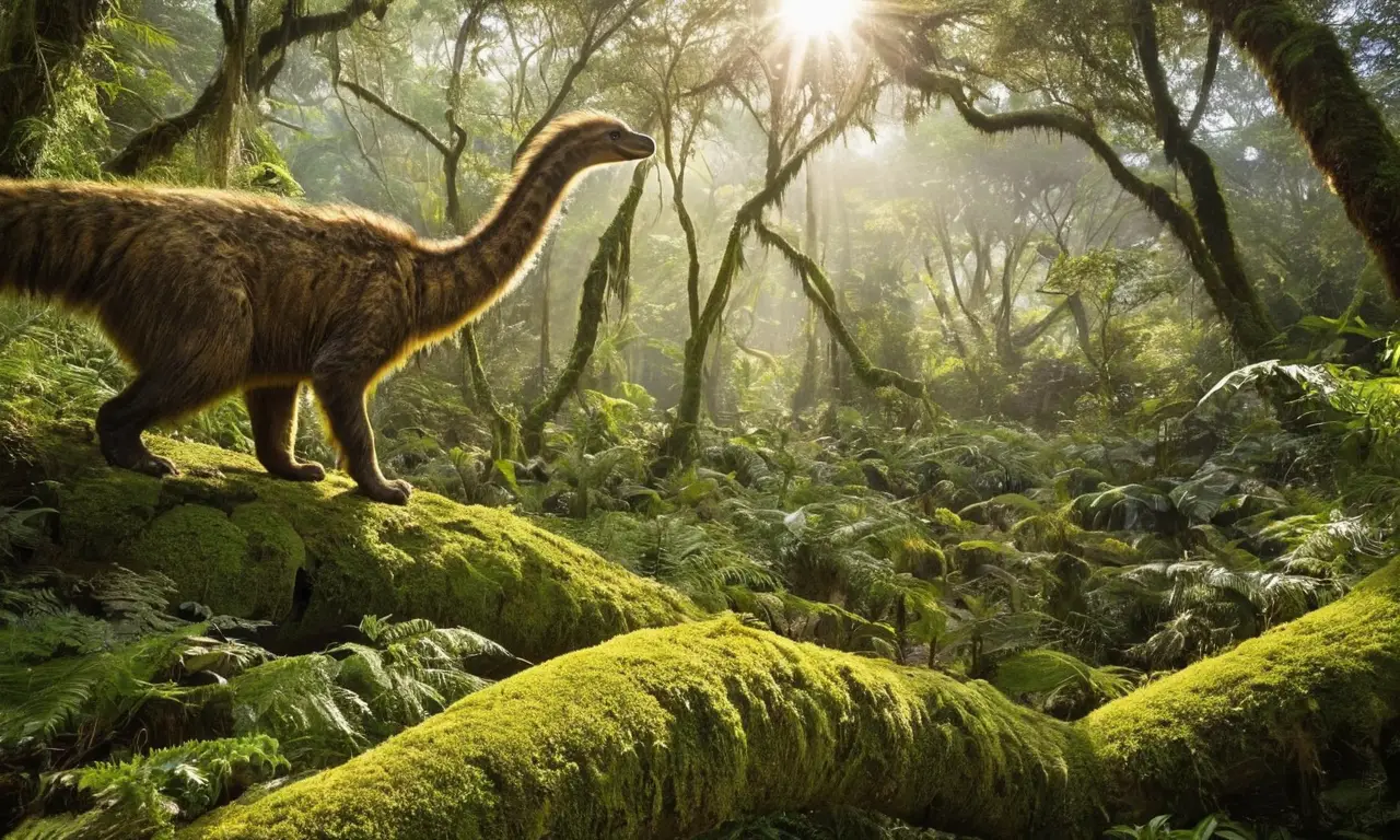 Paisaje prehistórico vibrante lleno de vida