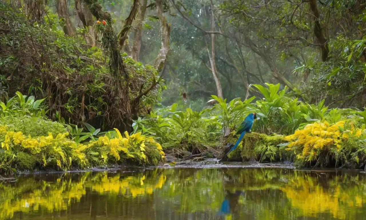 Selva vibrante con jaguar y coloridos paisajes