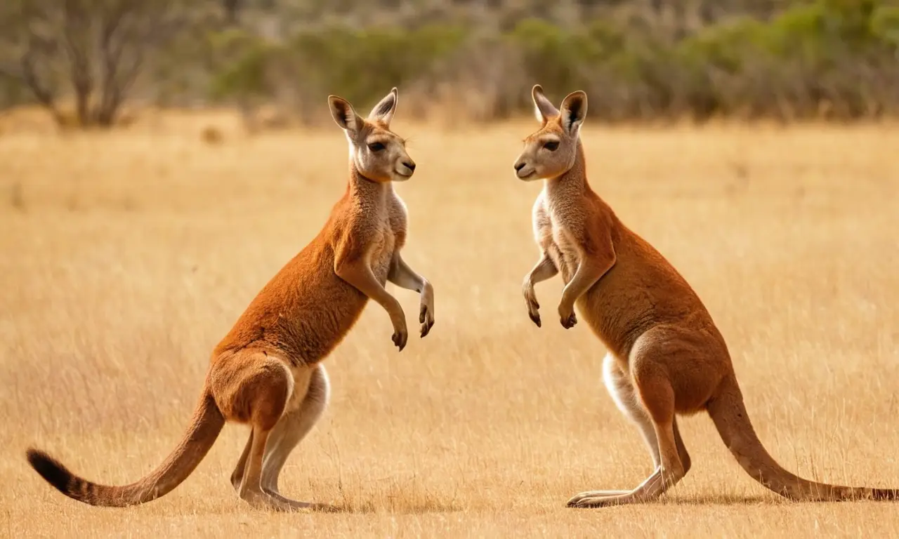 Canguros rojos saltando en el outback australiano