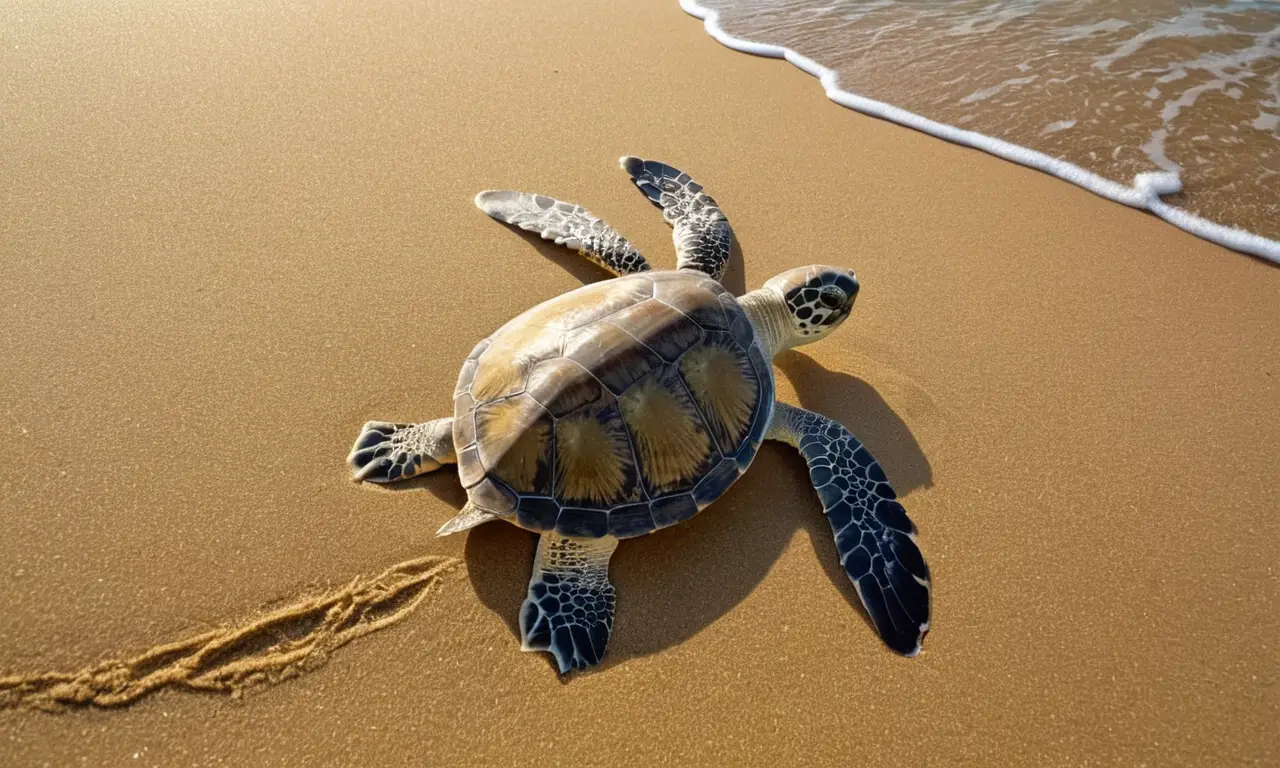 Tortuga marina en calma junto a la playa