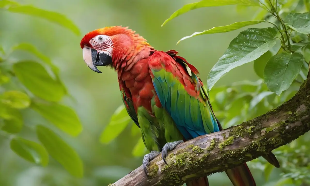 Selva vibrante con jaguar y guacamayo