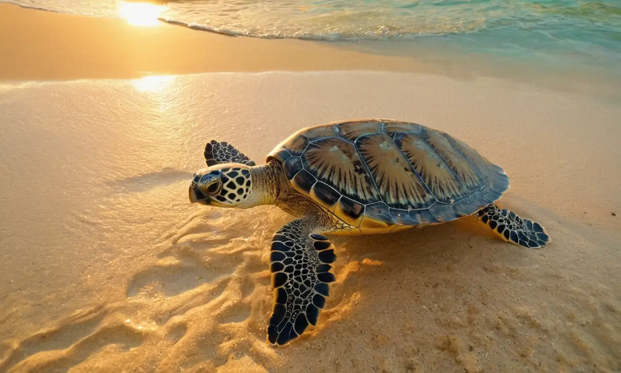 Escena de playa hermosa con tortuga nadando