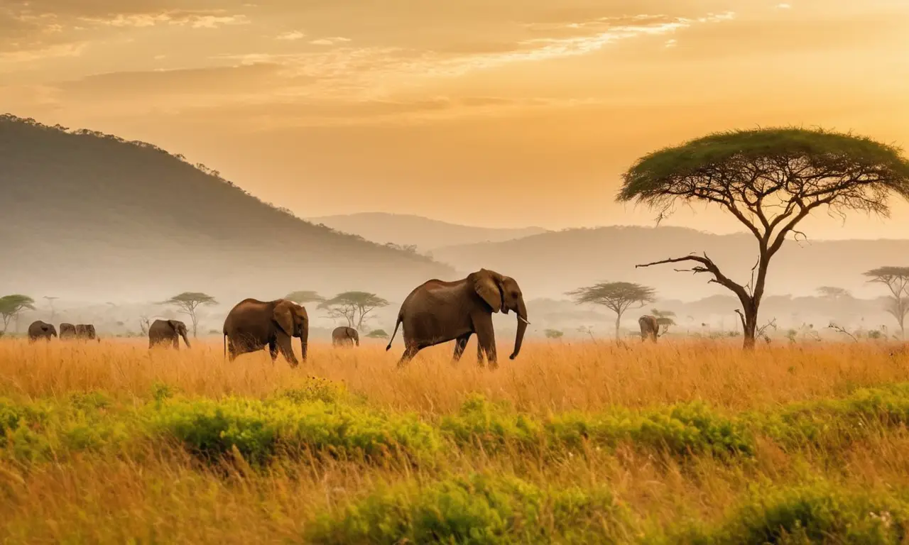 Majestuosos elefantes en una savana tranquila