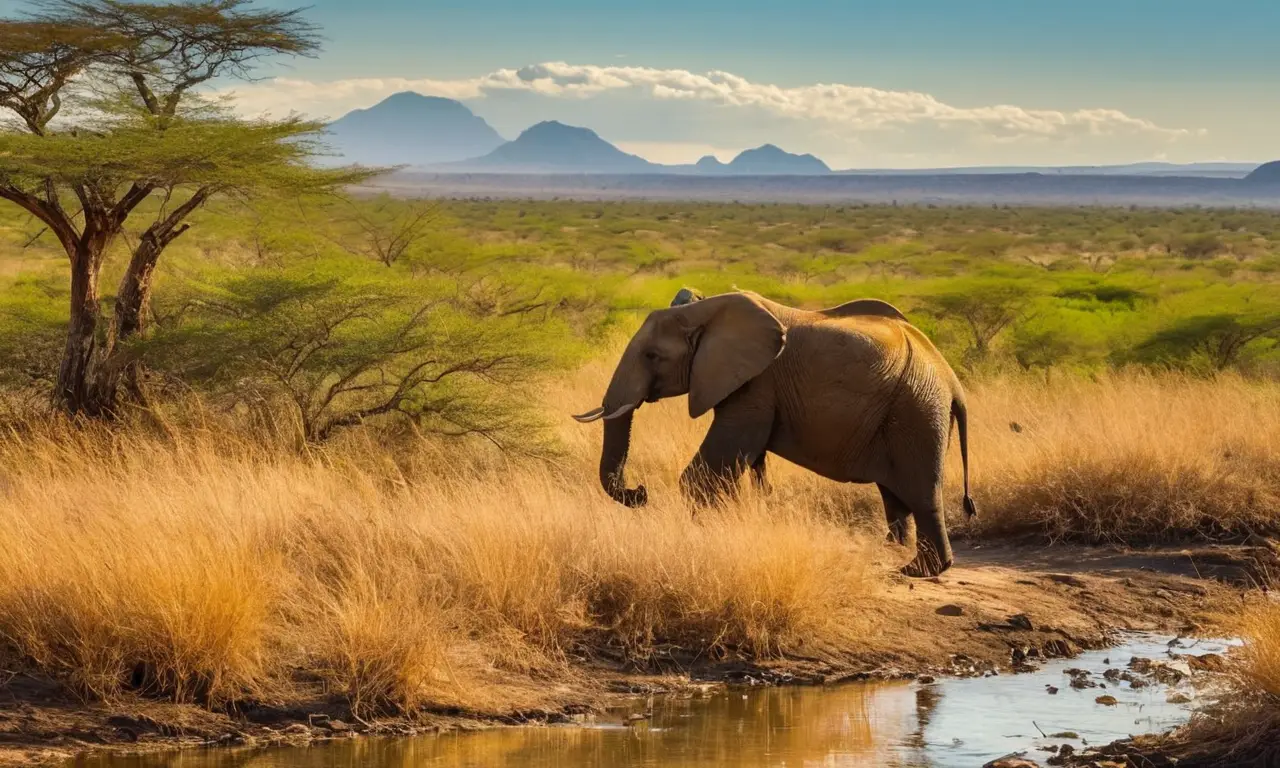 Elefante solitario en una savana vibrante