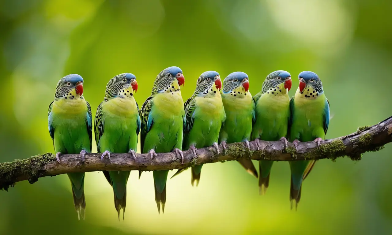 Un grupo de periquitos coloridos se agrupa