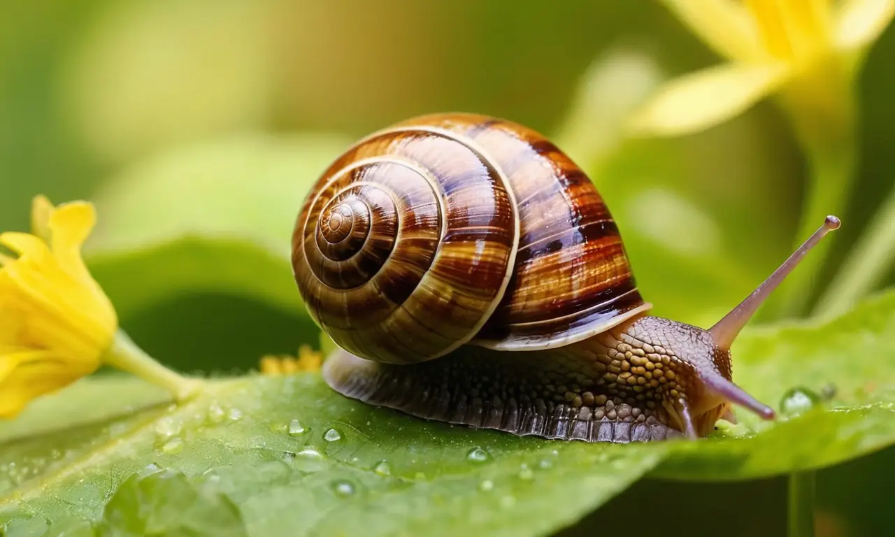 Escena de jardín tranquila con un caracol