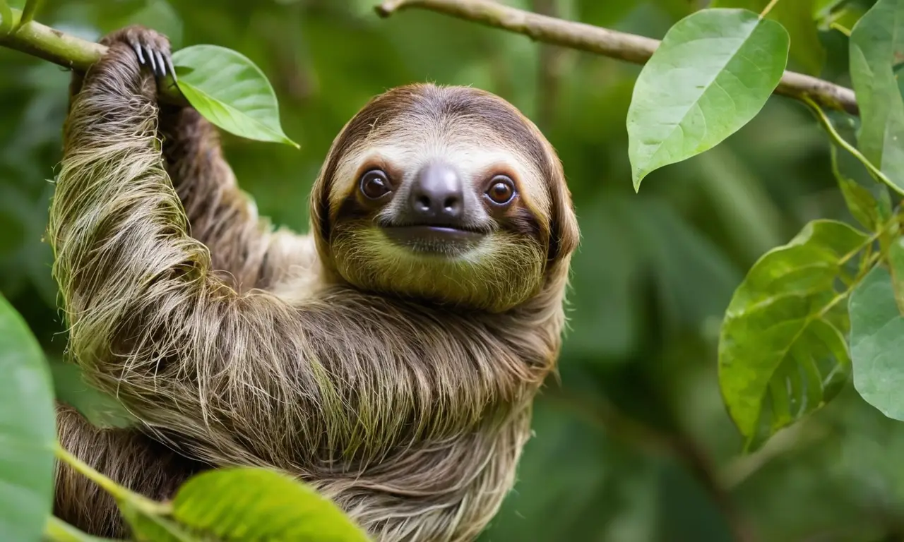 Perezoso colgado en un árbol tranquilo