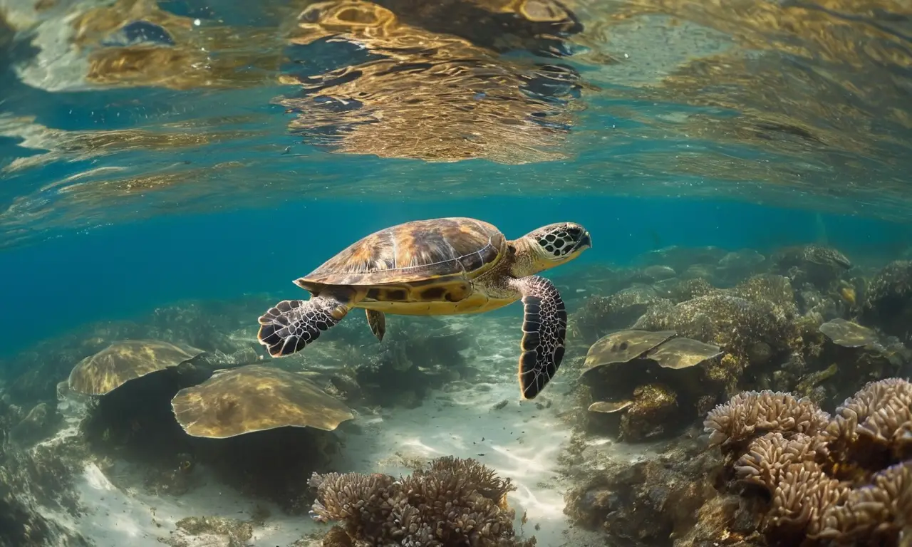 Tortuga marina se mueve elegantemente en el agua