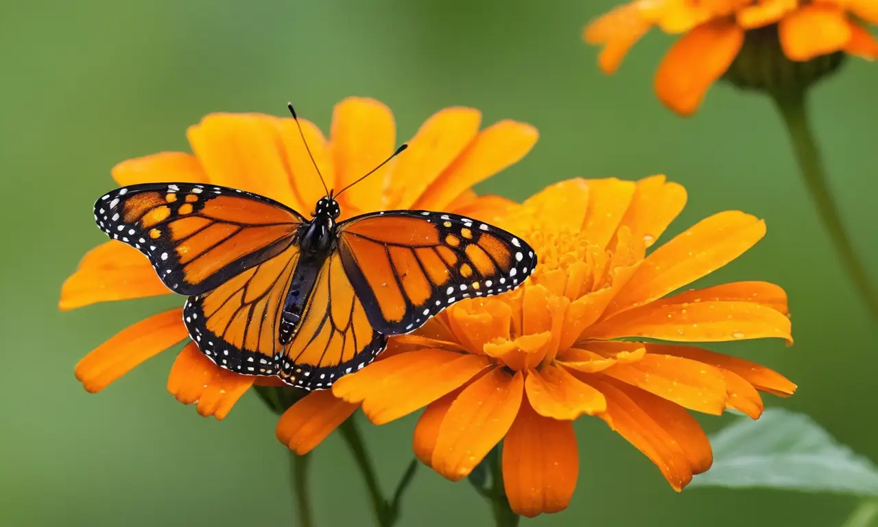 Mariposa monarca en flor vibrante y serena