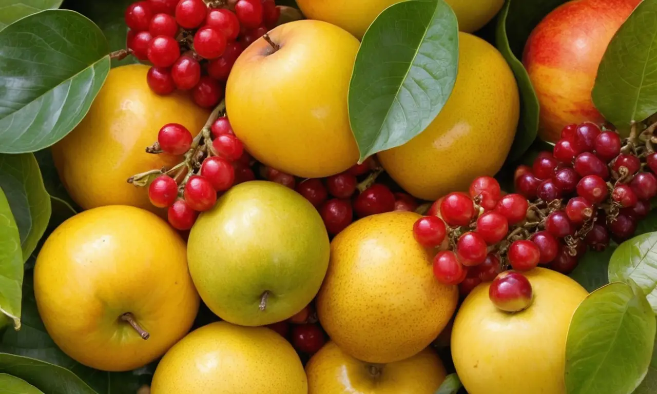 Frutas tropicales vibrantes en un ecosistema equilibrado