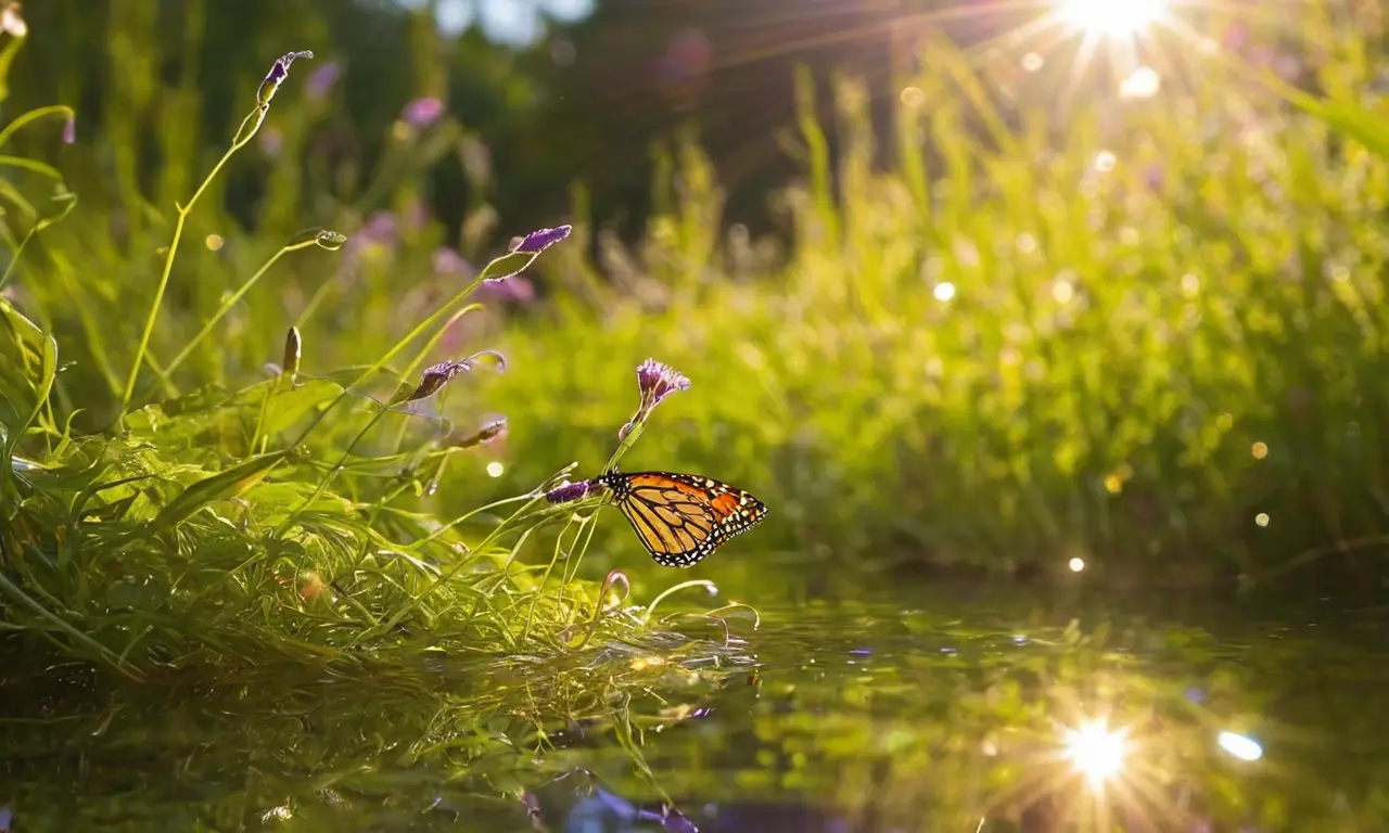 Meadow y agua vibrante llenos de vida