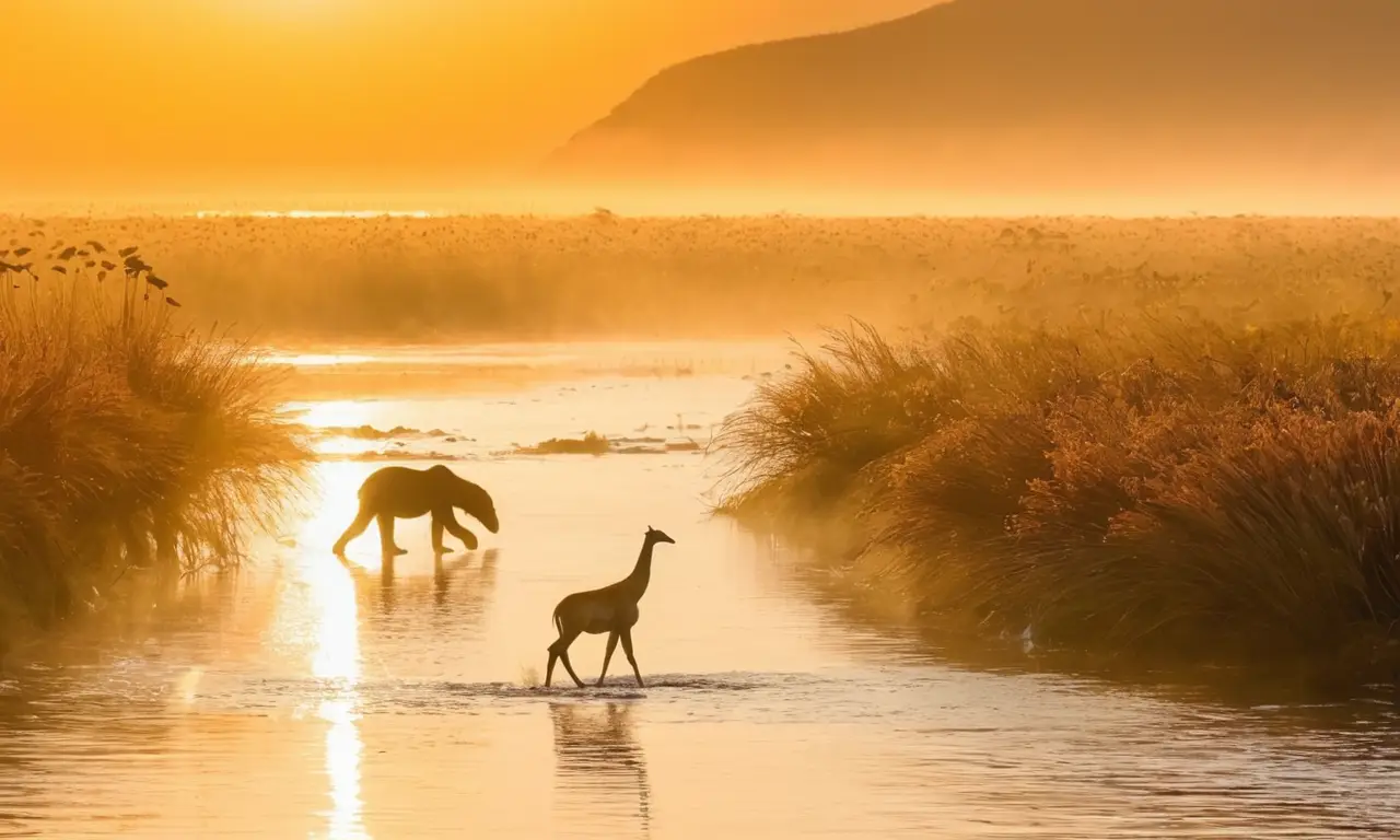 Migración de animales en un paisaje sereno