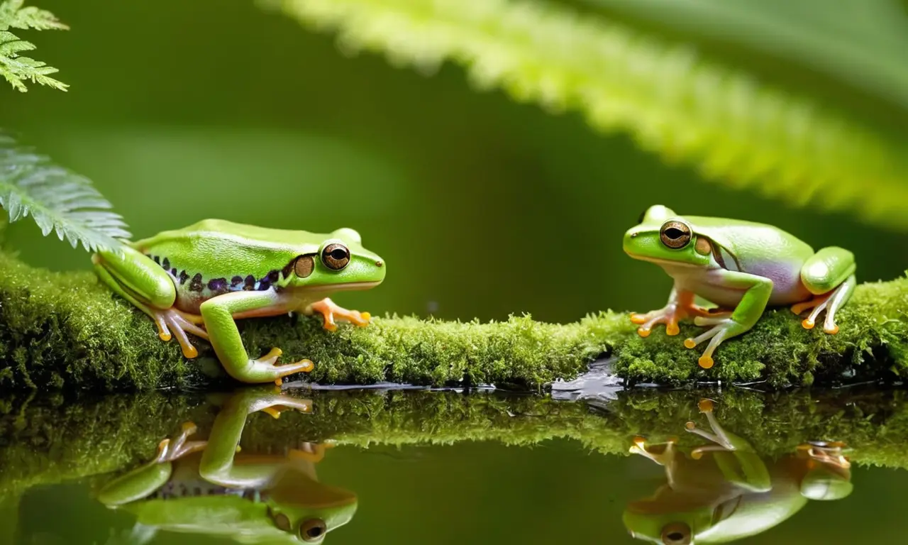 Ranas verdes en un vibrante ecosistema natural