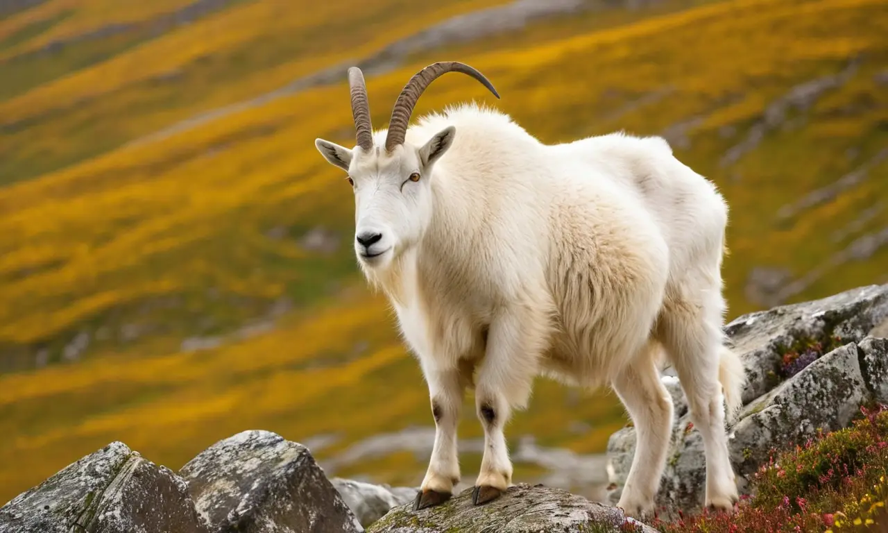 Cabra montés blanca en un paisaje majestuoso