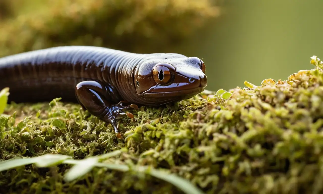 Caecilian brillante en un entorno natural húmedo