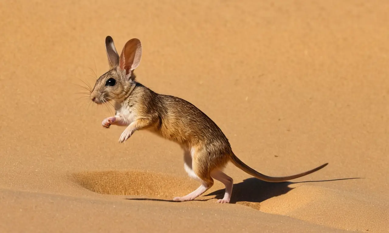 Jerboas brincan en un desierto soleado