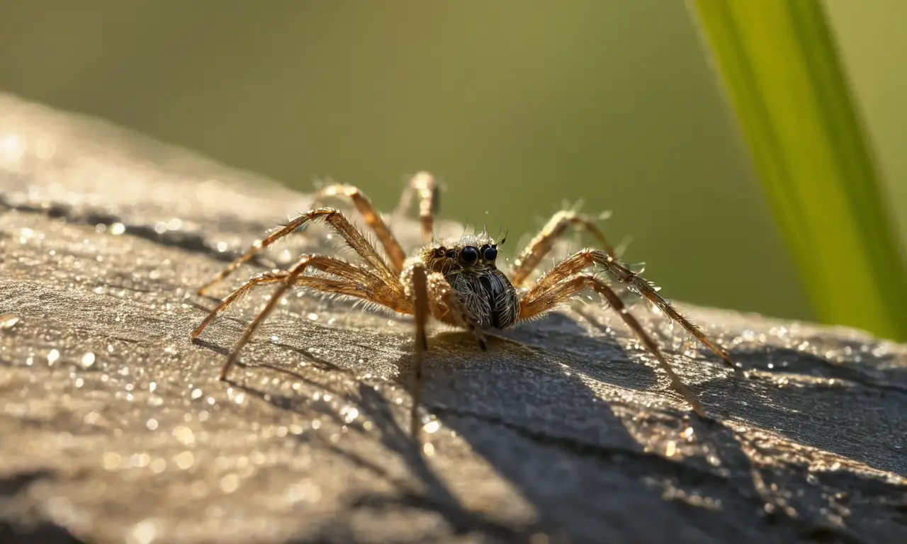 Araña en roca, luz suave y tensión