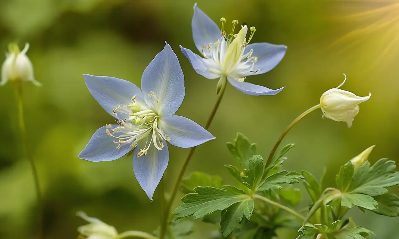 Flores azules y blancas en un jardín