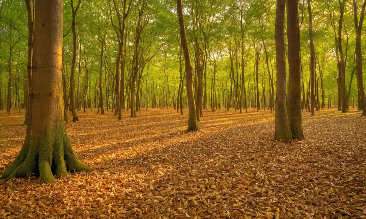 Bosque de canela bañado en luz dorada