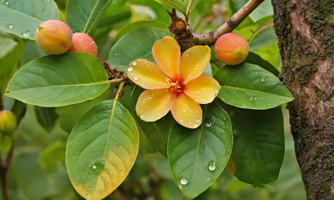 Un guayabo vibrante crece en un jardín