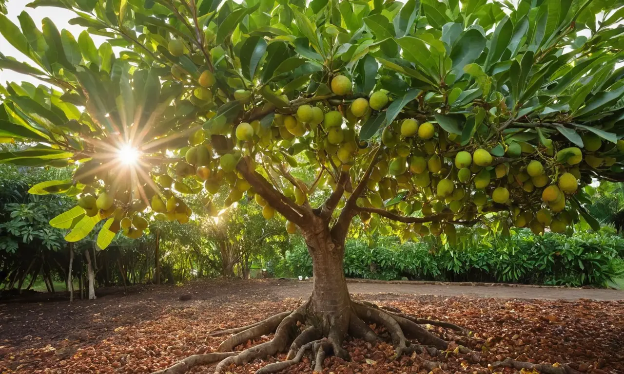 Un guayabo vibrante en un jardín sereno
