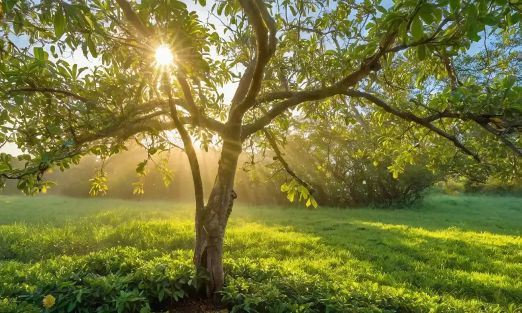 Árbol de guayaba en un paisaje tranquilo
