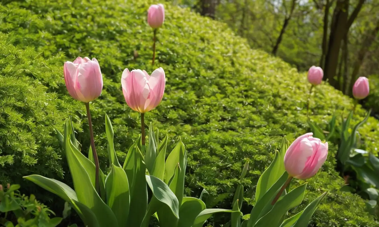Flores de tulipán en un jardín tranquilo
