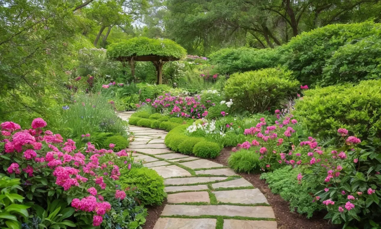 Jardín vibrante y tranquilo con flores