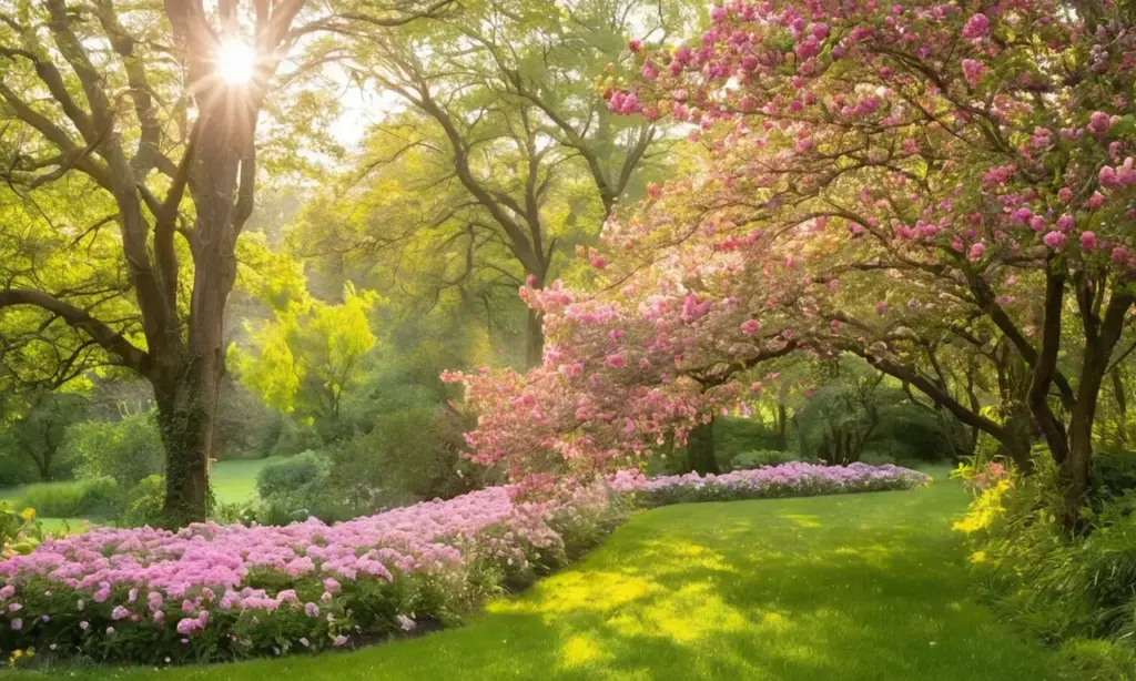 Jardín vibrante con flores y atmósfera tranquila