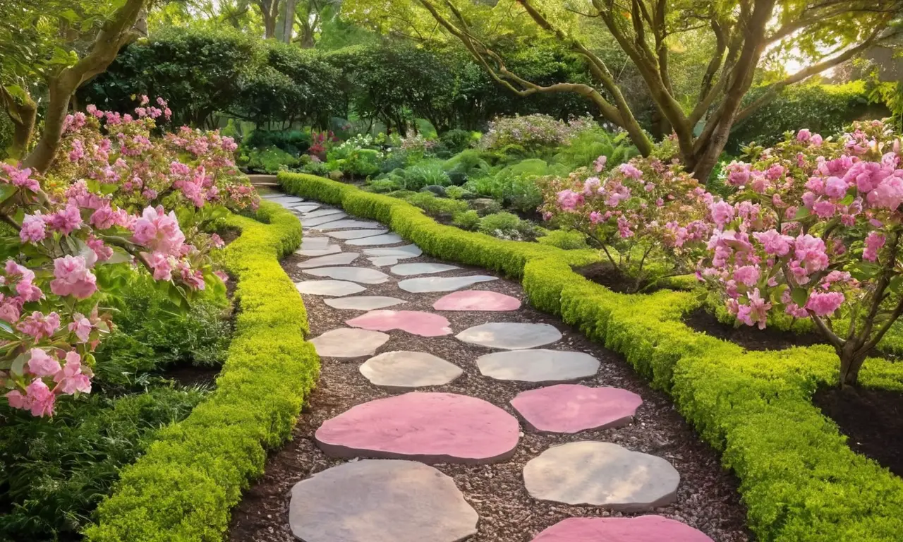 Jardín vibrante con flores y luz suave