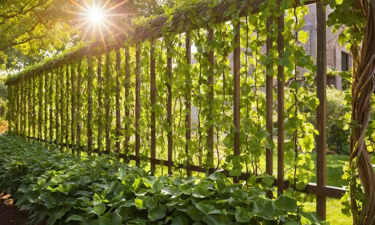 Vides verdes y flores brillantes bajo luz