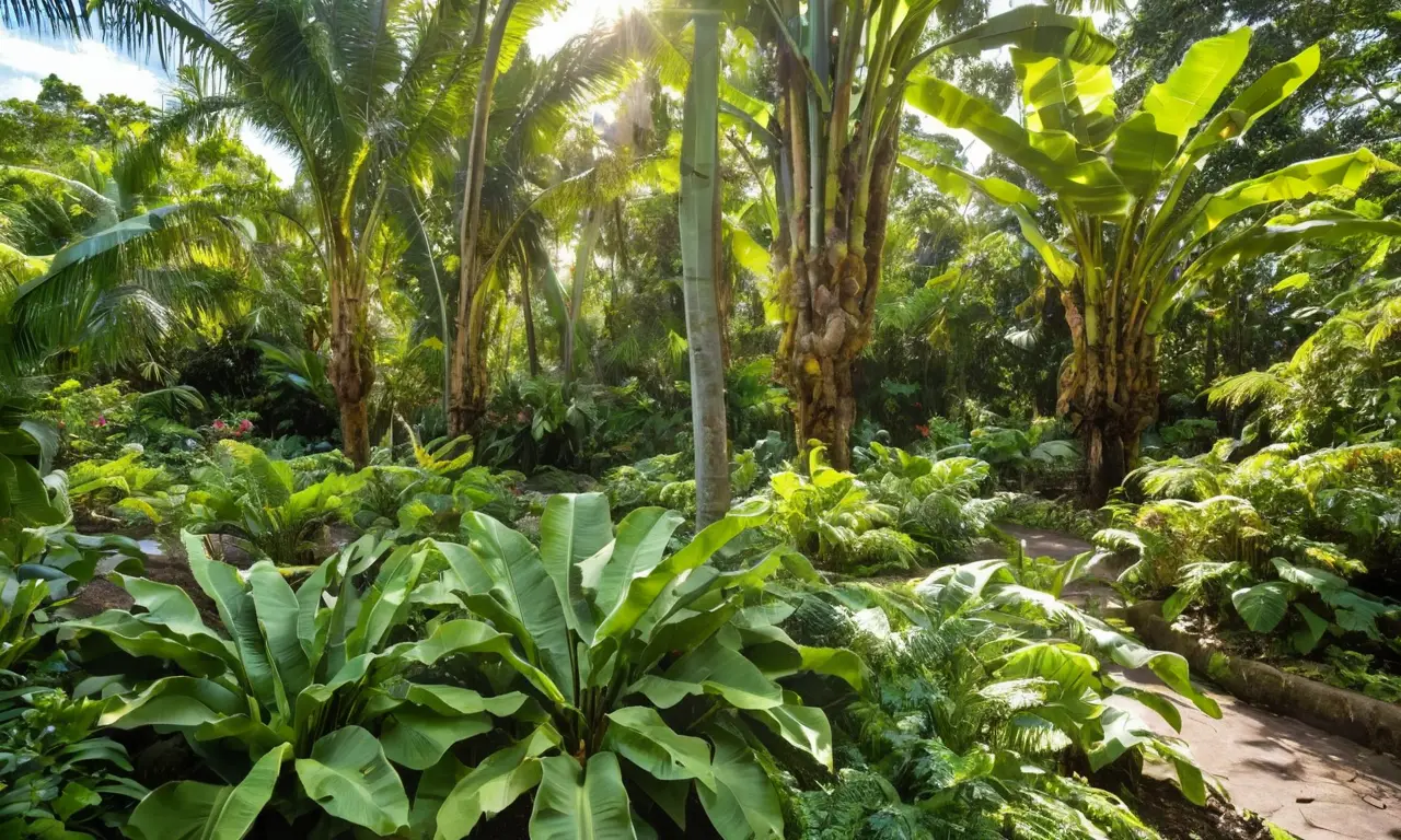 Jardín tropical vibrante y lleno de vida