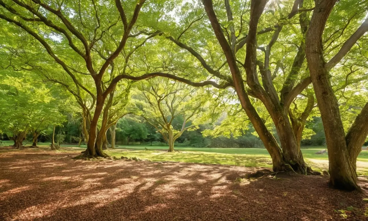 Naturaleza serena con árboles y flores