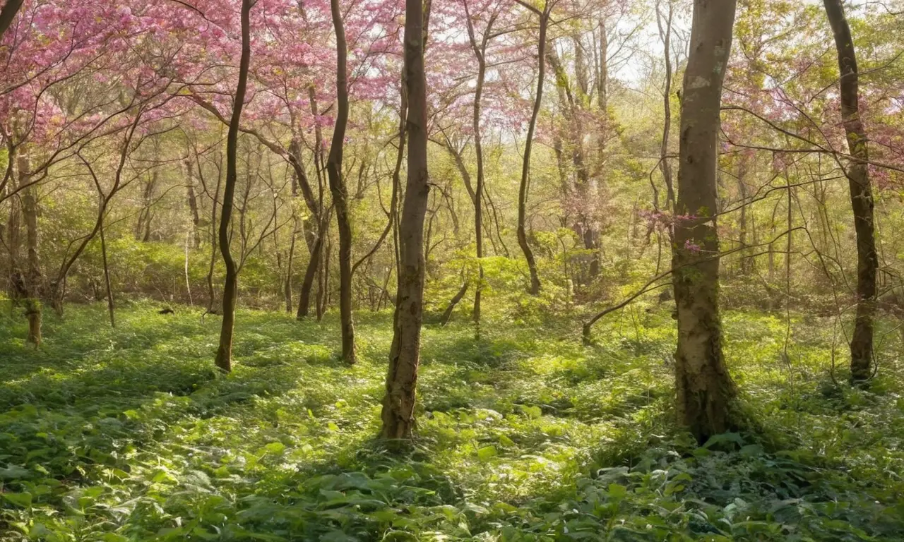 Bosque sereno con luz y vida abundante