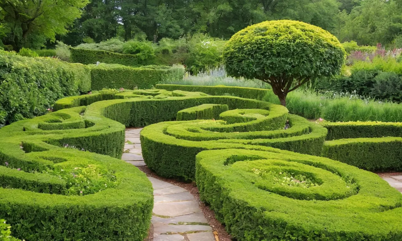 Jardín verde y sereno con arte natural