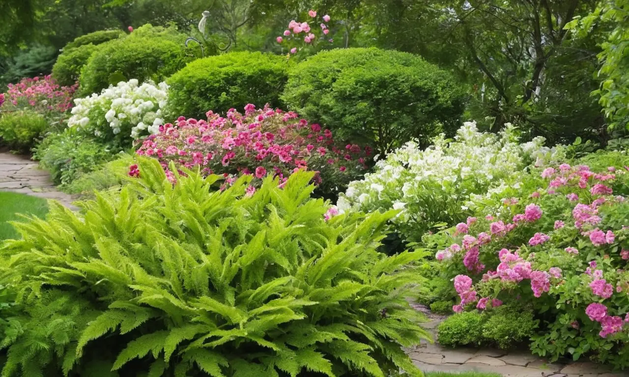 Jardín sereno de flores y vegetación vibrante