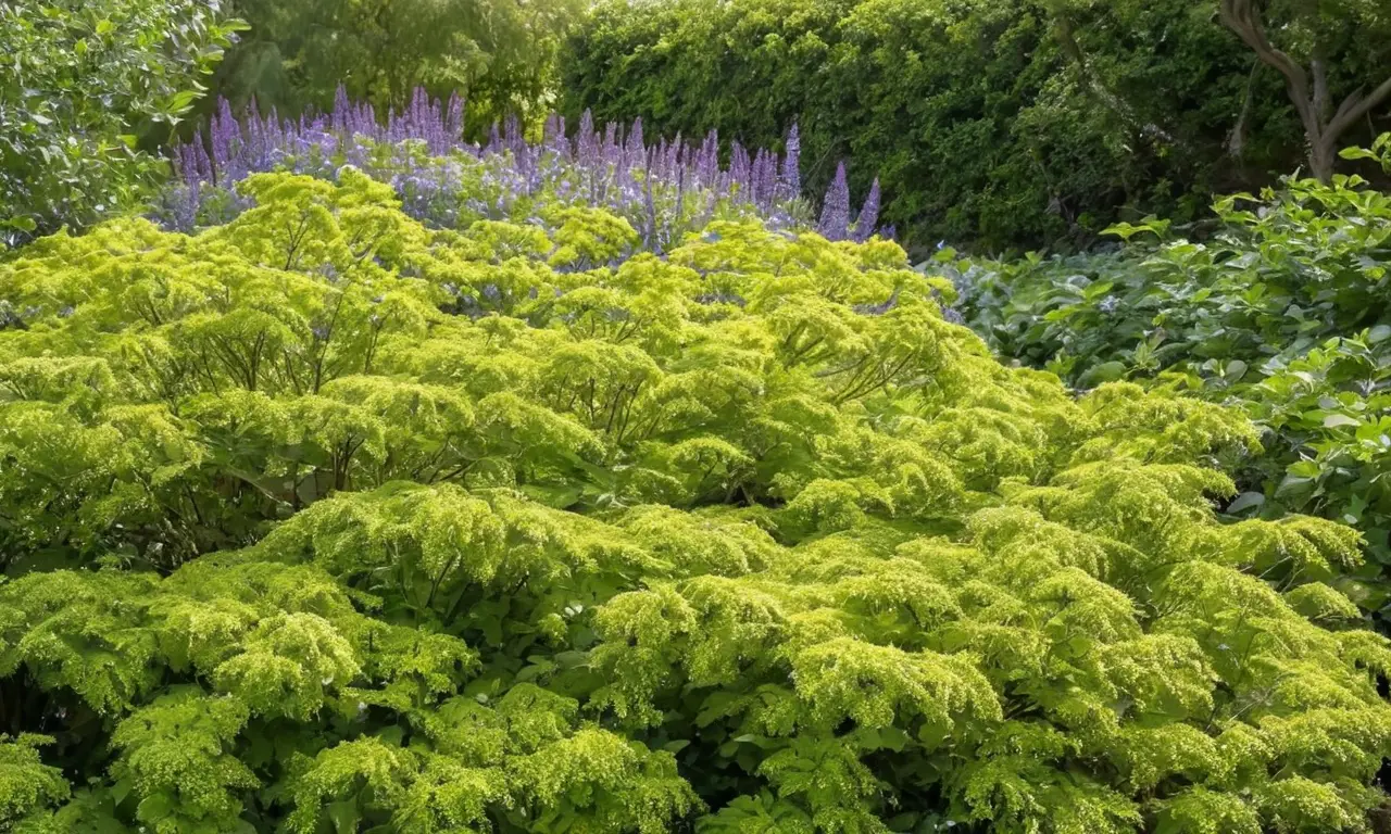 Jardín vibrante con flores y sombras suaves