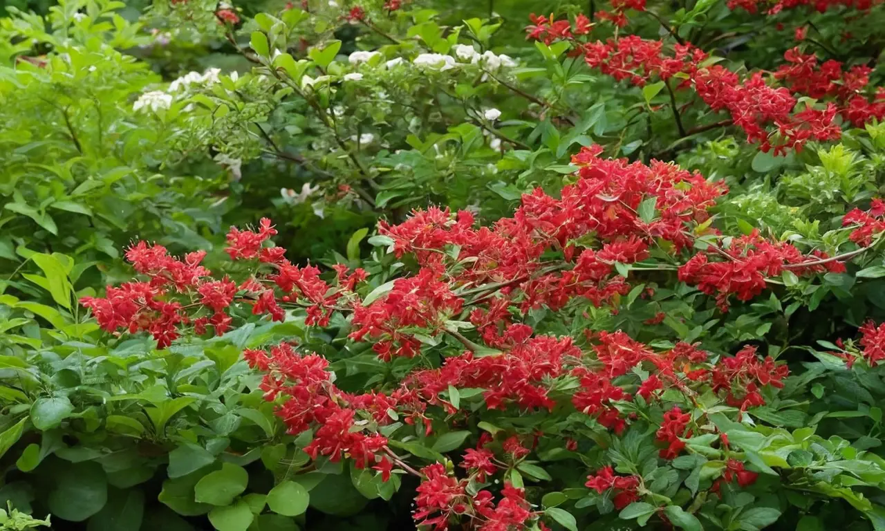 Rama roja con flores amarillas y verdes
