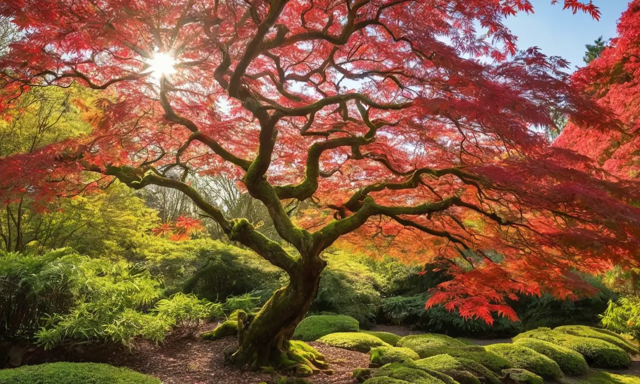 Jardín vibrante y sereno con colores contrastantes